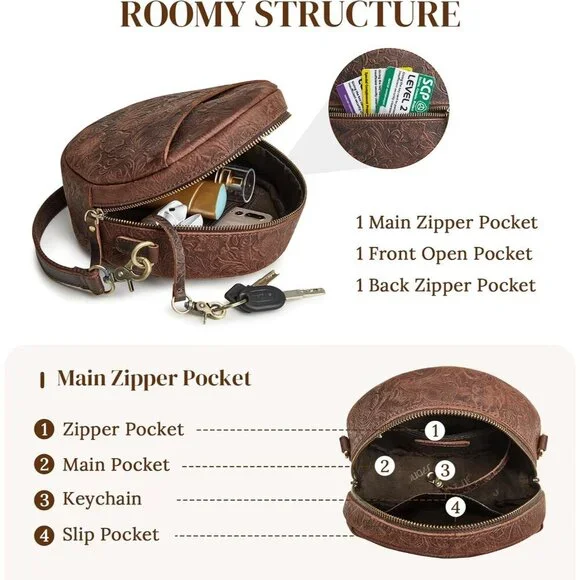Chic Leather Crossbody Bag for Women - Round Design, 8.3 - Perfect Daily Use